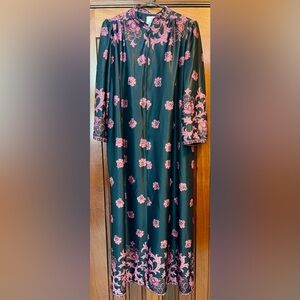 Vintage Tiffany Loungewear  Maxi Floral Zip Front Polyester House Dress w/Pocket